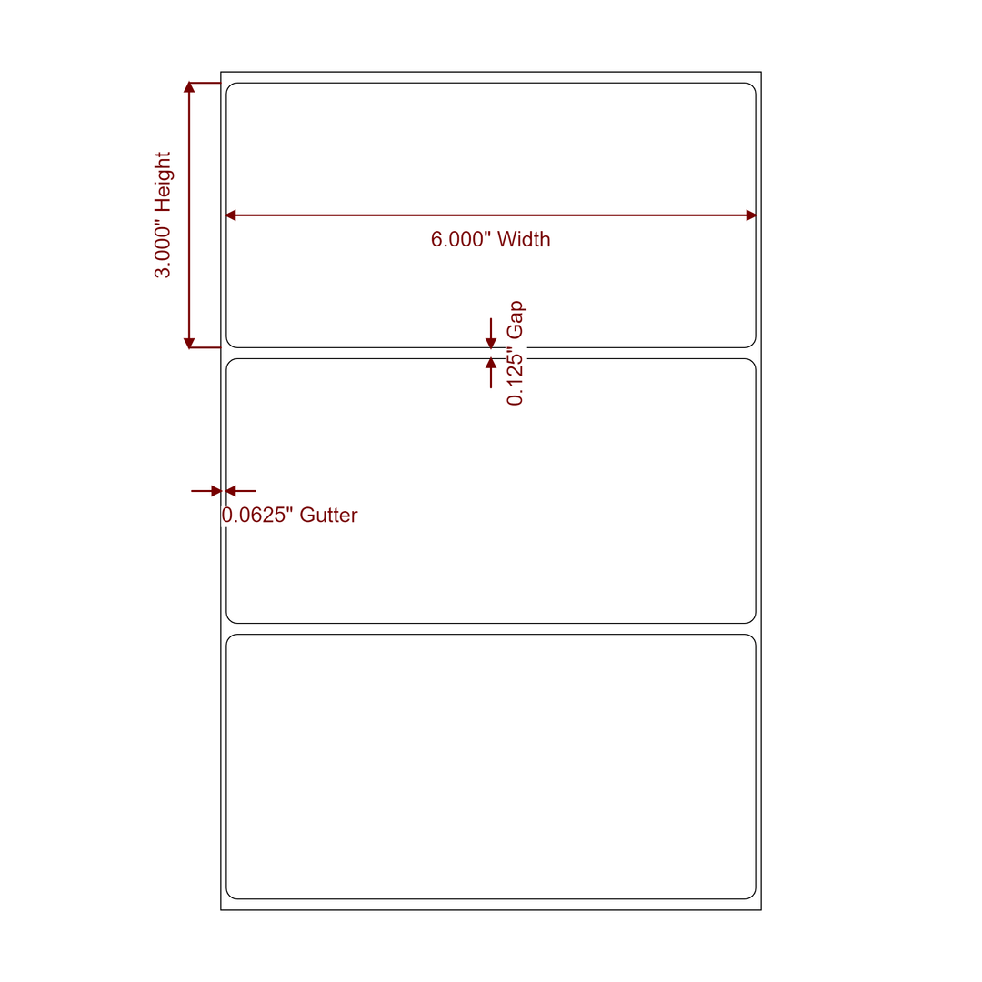 6 Inch x 3 Inch Rectangle Inkjet Label Roll - 2D Drawing