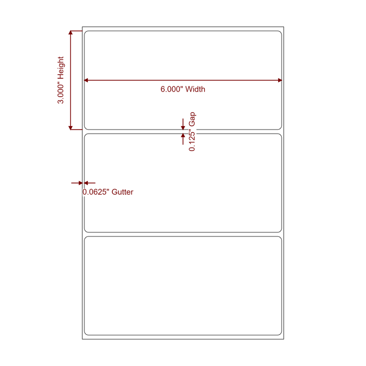 6 Inch x 3 Inch Rectangle Inkjet Label Roll - 2D Drawing