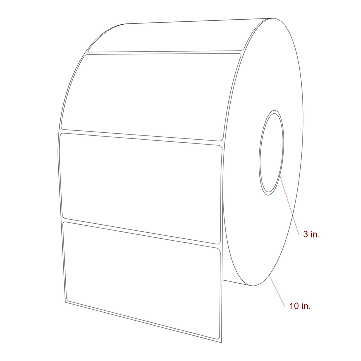 6 Inch x 3 Inch Rectangle Inkjet Label Roll - 3 Inch Core - 10 Inch Roll OD - 3D Perspective