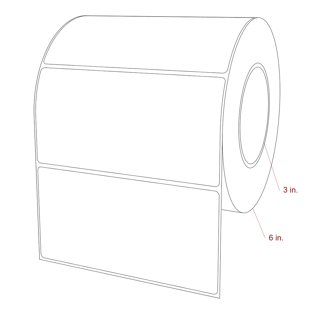 6 Inch x 3 Inch Rectangle Inkjet Label Roll - 3 Inch Core - 6 Inch Roll OD - 3D Perspective