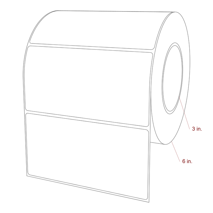 6 Inch x 3 Inch Rectangle Inkjet Label Roll - 3 Inch Core - 6 Inch Roll OD - 3D Perspective