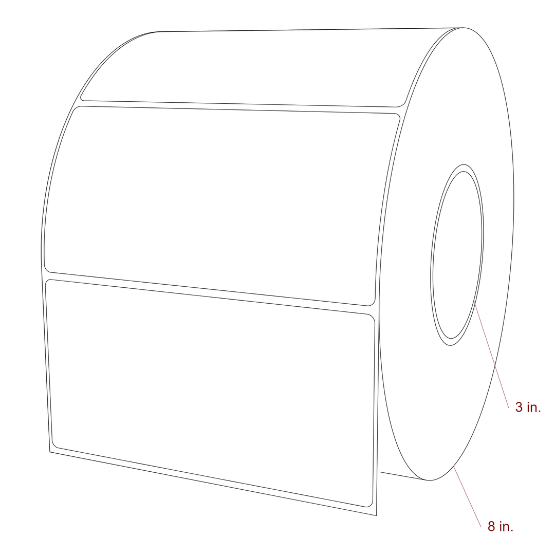 6 Inch x 3 Inch Rectangle Inkjet Label Roll - 3 Inch Core - 8 Inch Roll OD - 3D Perspective