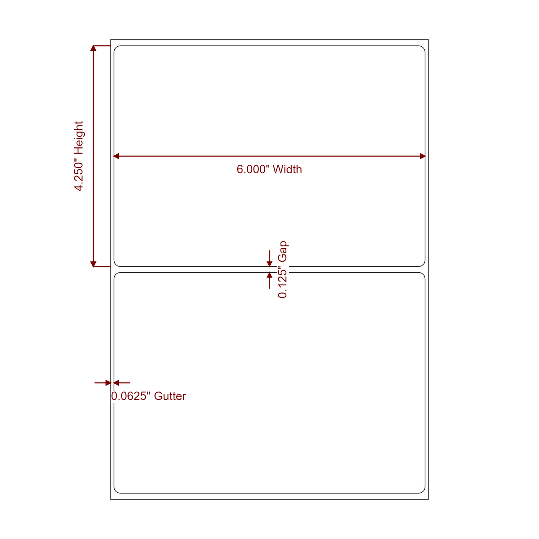 6 Inch x 4.25 Inch Rectangle Inkjet Label Roll - 2D Drawing