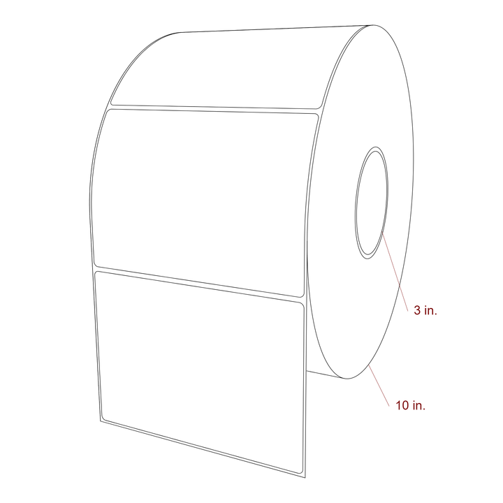6 Inch x 4.25 Inch Rectangle Inkjet Label Roll - 3 Inch Core - 10 Inch Roll OD - 3D Perspective