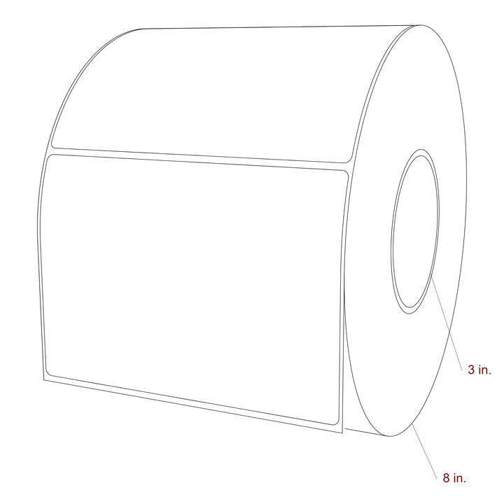 6 Inch x 4.25 Inch Rectangle Inkjet Label Roll - 3 Inch Core - 8 Inch Roll OD - 3D Perspective