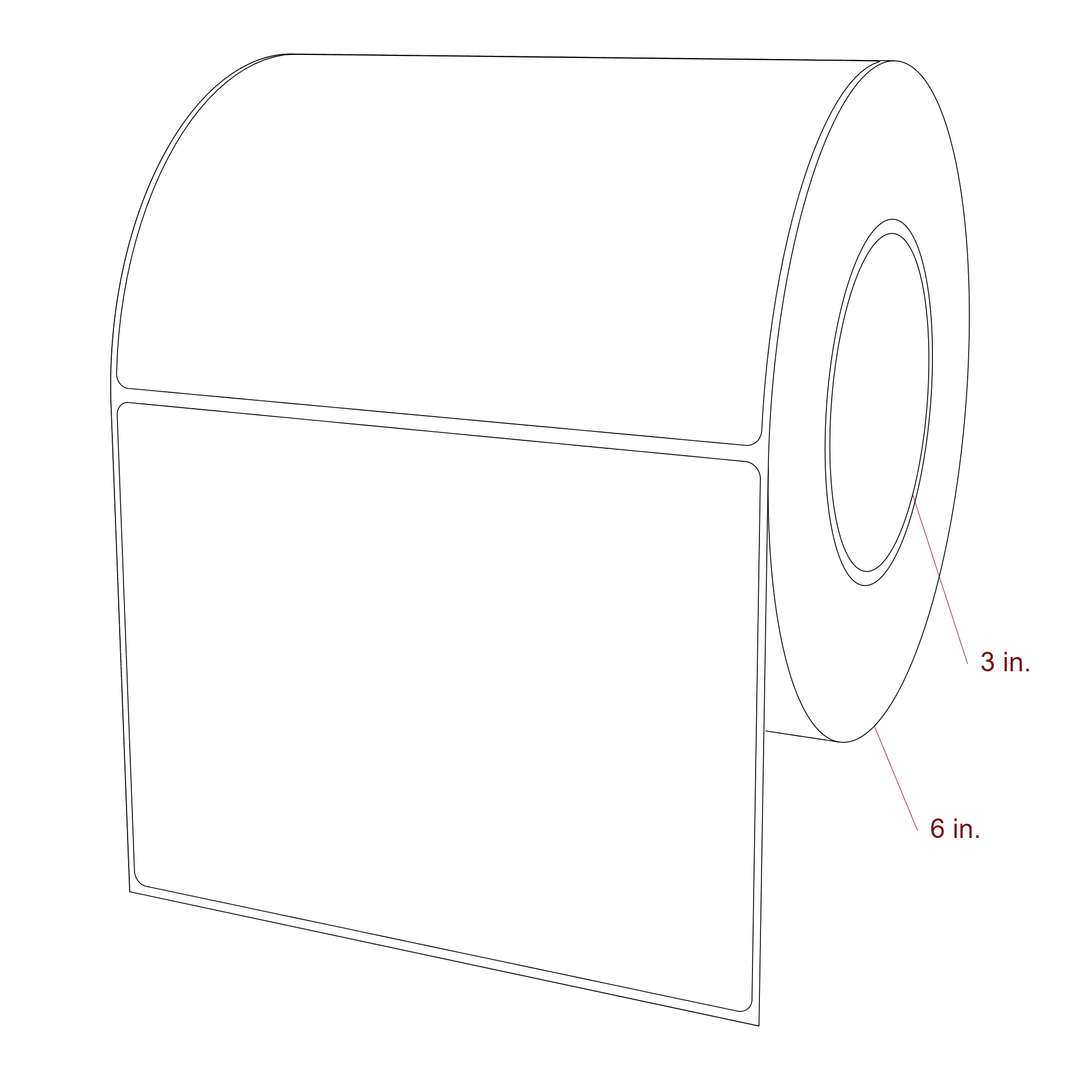 6 Inch x 4.5 Inch Rectangle Inkjet Label Roll - 3 Inch Core - 6 Inch Roll OD - 3D Perspective