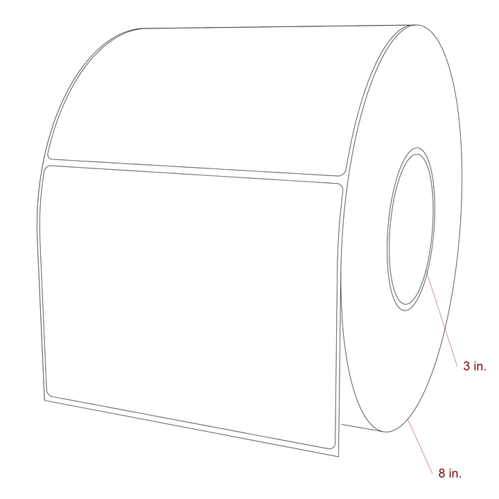 6 Inch x 4.5 Inch Rectangle Inkjet Label Roll - 3 Inch Core - 8 Inch Roll OD - 3D Perspective
