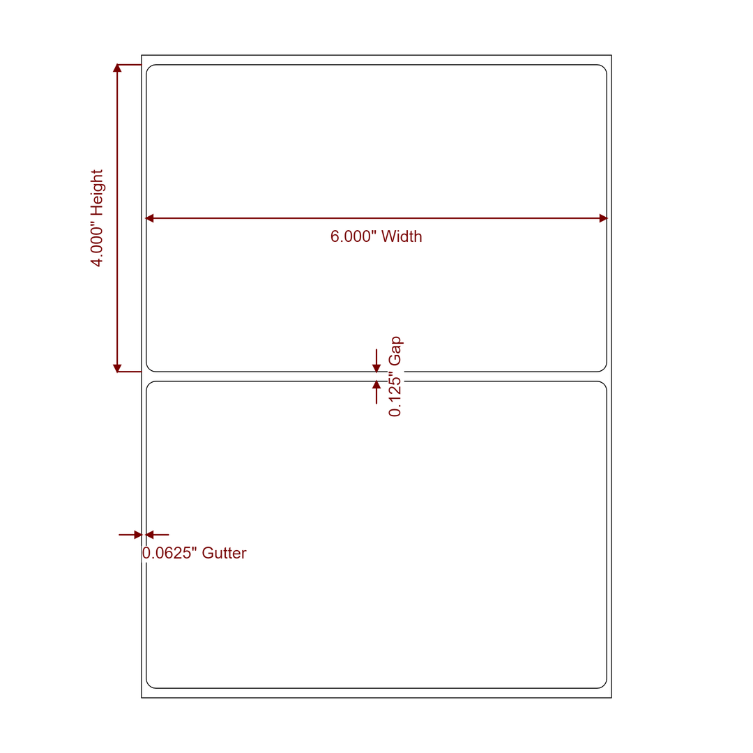 6 Inch x 4 Inch Rectangle Inkjet Label Roll - 2D Drawing