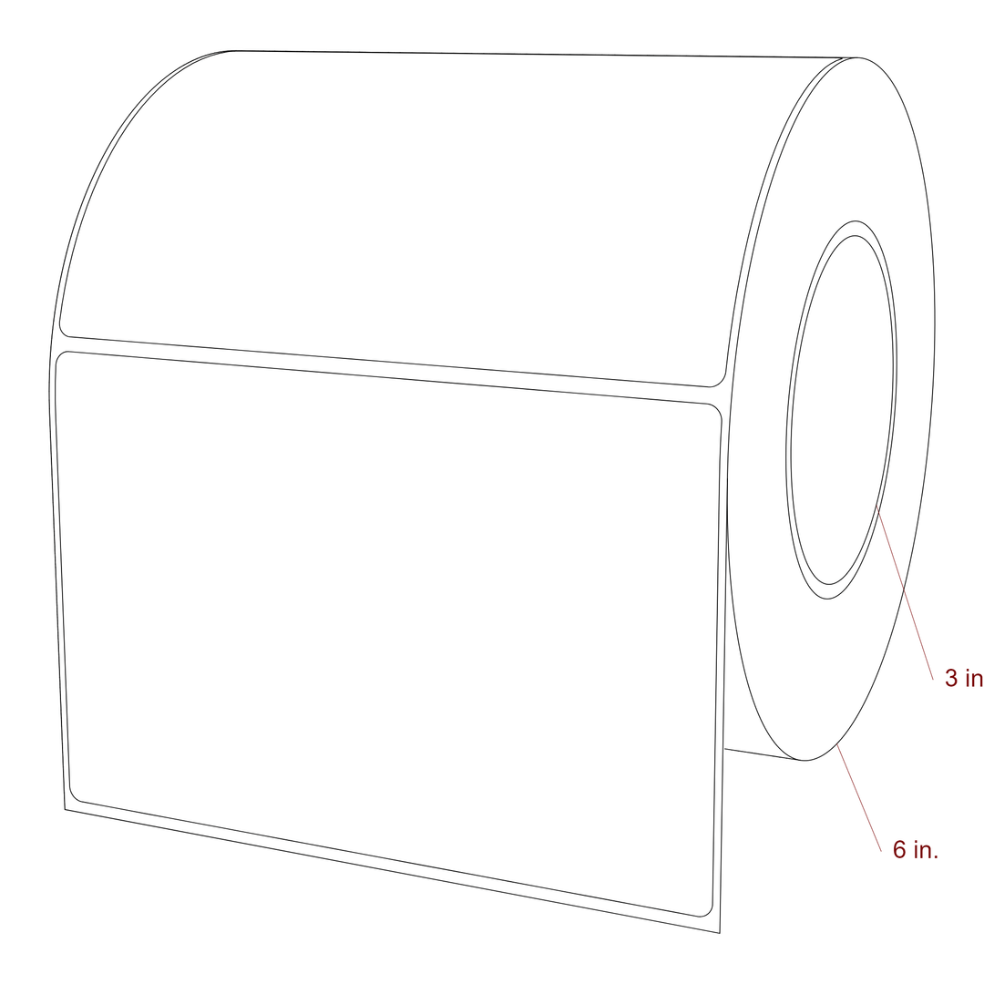 6 Inch x 4 Inch Rectangle Inkjet Label Roll - 3 Inch Core - 6 Inch Roll OD - 3D Perspective