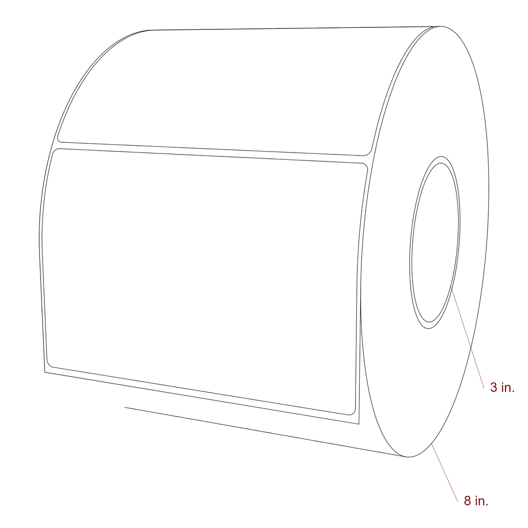 6 Inch x 4 Inch Rectangle Inkjet Label Roll - 3 Inch Core - 8 Inch Roll OD - 3D Perspective