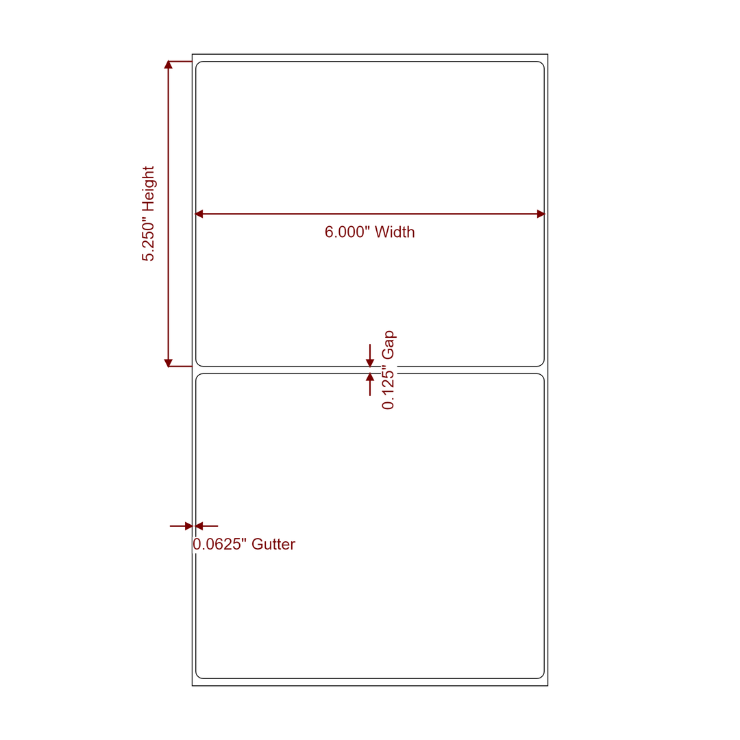 6 Inch x 5.25 Inch Rectangle Inkjet Label Roll - 2D Drawing
