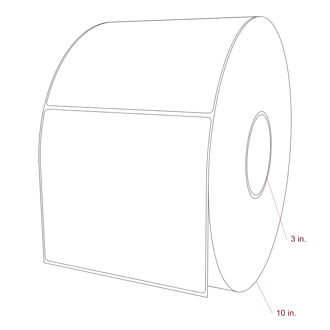 6 Inch x 5.25 Inch Rectangle Inkjet Label Roll - 3 Inch Core - 10 Inch Roll OD - 3D Perspective
