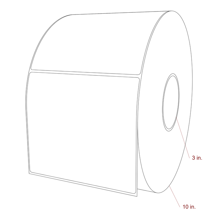 6 Inch x 5.25 Inch Rectangle Inkjet Label Roll - 3 Inch Core - 10 Inch Roll OD - 3D Perspective
