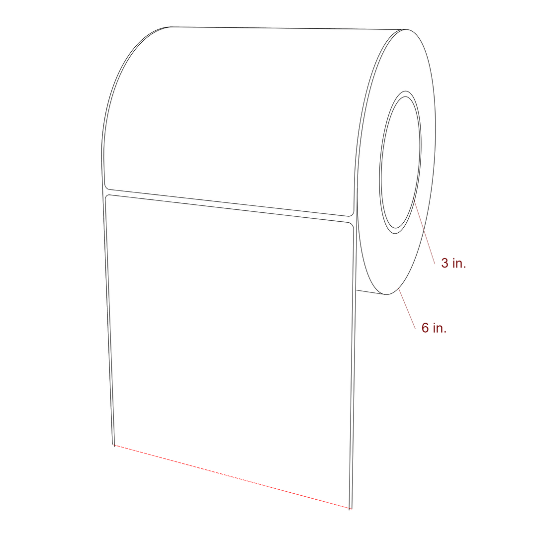 6 Inch x 5.25 Inch Rectangle Inkjet Label Roll - 3 Inch Core - 6 Inch Roll OD - 3D Perspective