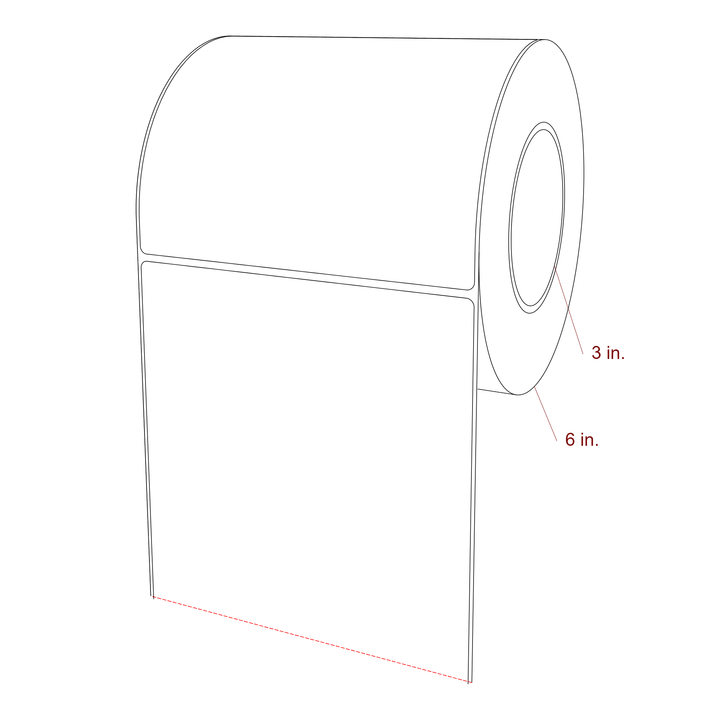6 Inch x 5.25 Inch Rectangle Inkjet Label Roll - 3 Inch Core - 6 Inch Roll OD - 3D Perspective