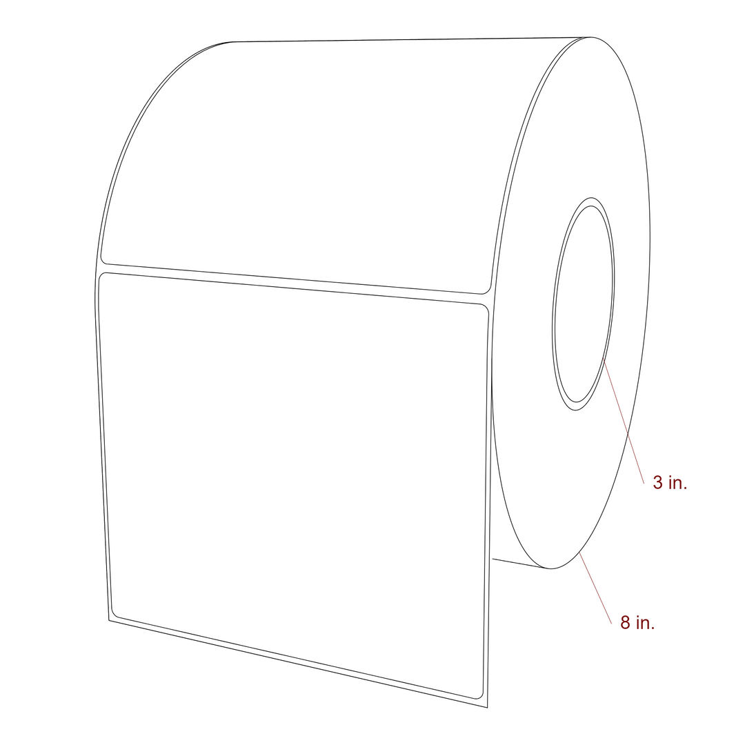 6 Inch x 5.25 Inch Rectangle Inkjet Label Roll - 3 Inch Core - 8 Inch Roll OD - 3D Perspective