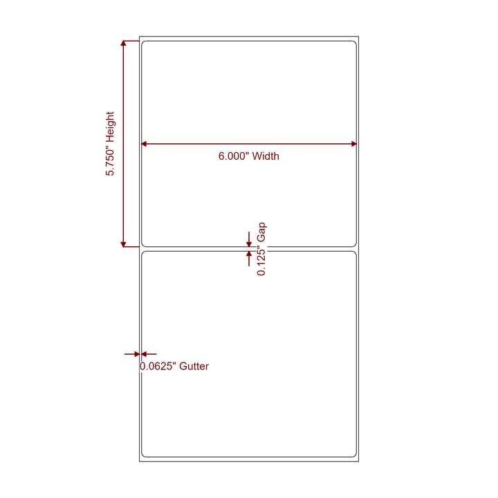 6 Inch x 5.75 Inch Rectangle Inkjet Label Roll - 2D Drawing