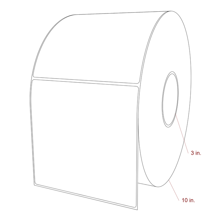 6 Inch x 5.75 Inch Rectangle Inkjet Label Roll - 3 Inch Core - 10 Inch Roll OD - 3D Perspective