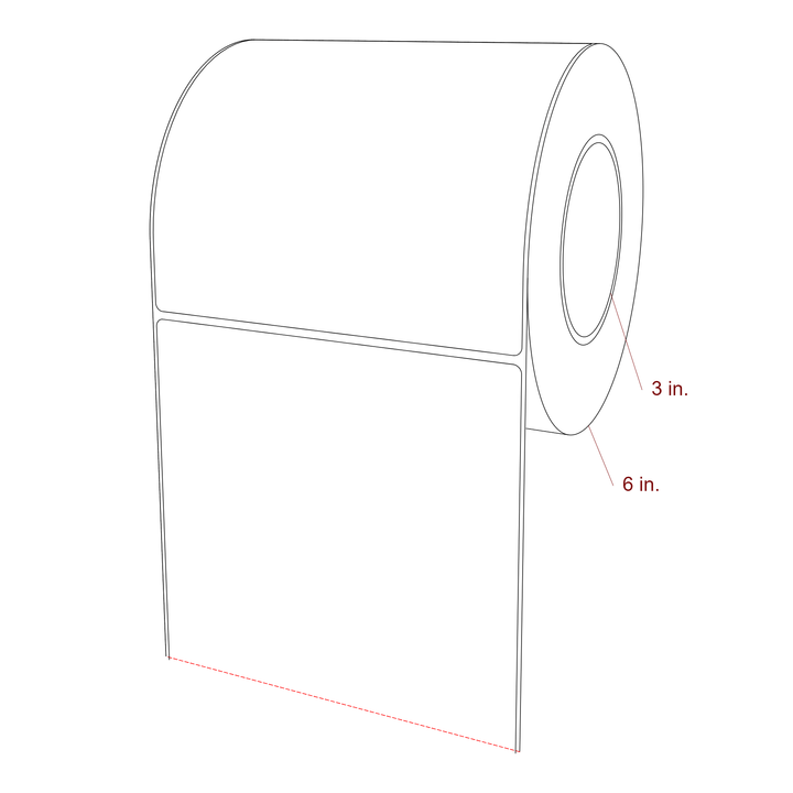 6 Inch x 5.75 Inch Rectangle Inkjet Label Roll - 3 Inch Core - 6 Inch Roll OD - 3D Perspective