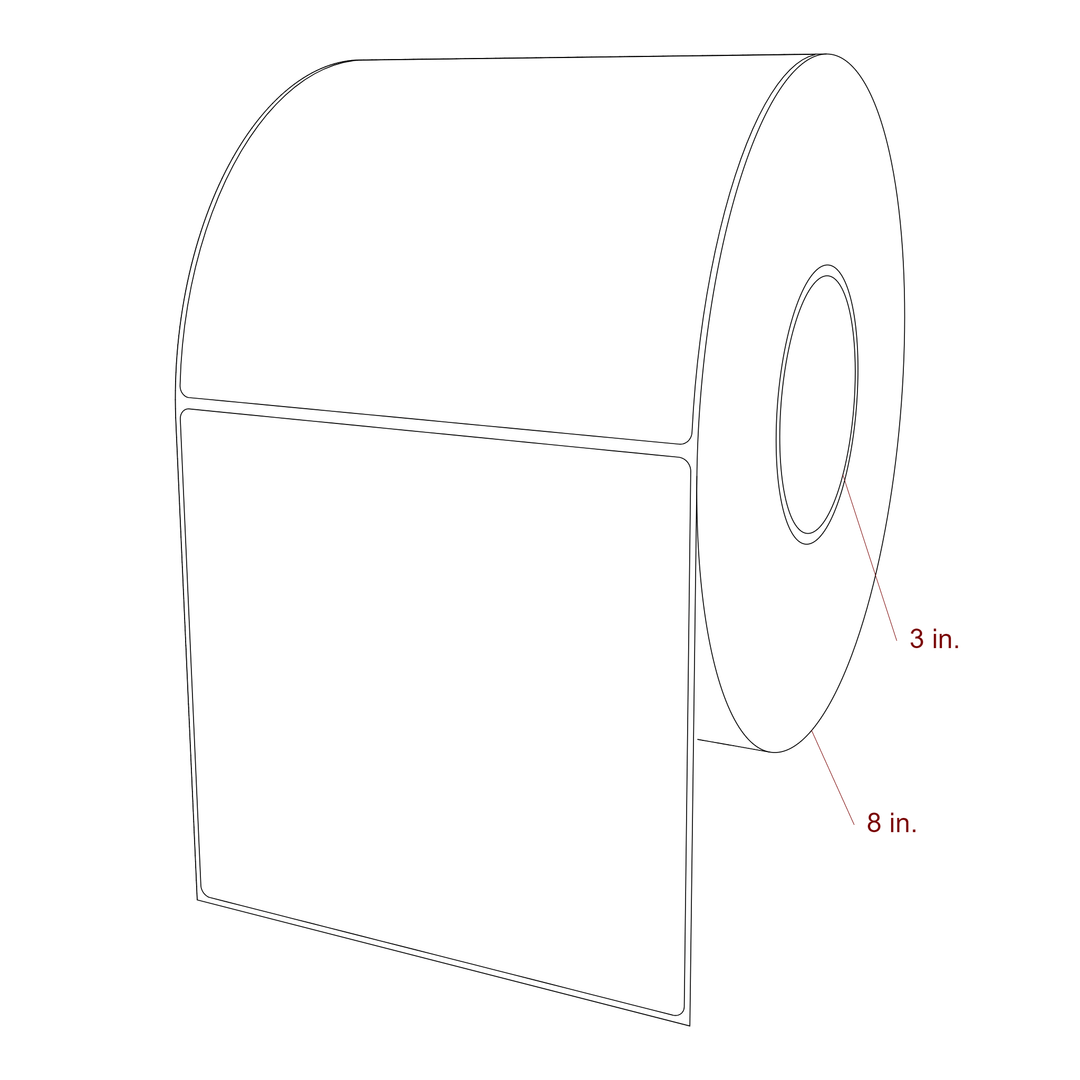 6 Inch x 5.75 Inch Rectangle Inkjet Label Roll - 3 Inch Core - 8 Inch Roll OD - 3D Perspective