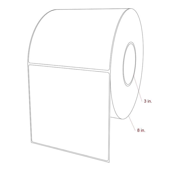 6 Inch x 5.75 Inch Rectangle Inkjet Label Roll - 3 Inch Core - 8 Inch Roll OD - 3D Perspective