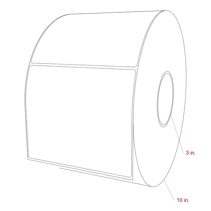 6 Inch x 5 Inch Rectangle Inkjet Label Roll - 3 Inch Core - 10 Inch Roll OD - 3D Perspective