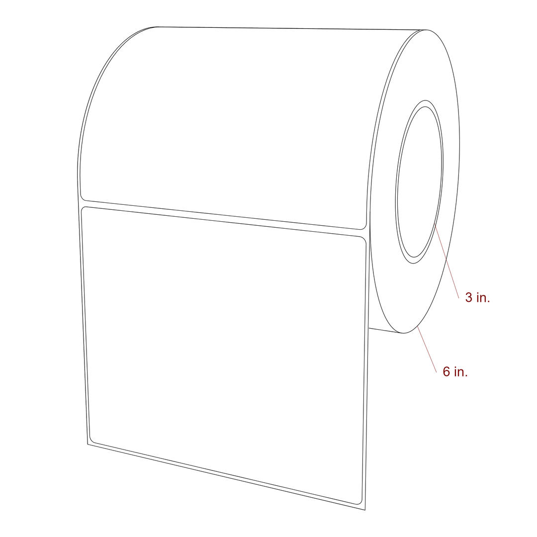 6 Inch x 5 Inch Rectangle Inkjet Label Roll - 3 Inch Core - 6 Inch Roll OD - 3D Perspective