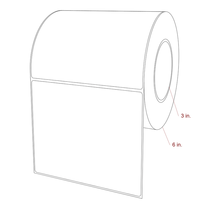 6 Inch x 5 Inch Rectangle Inkjet Label Roll - 3 Inch Core - 6 Inch Roll OD - 3D Perspective