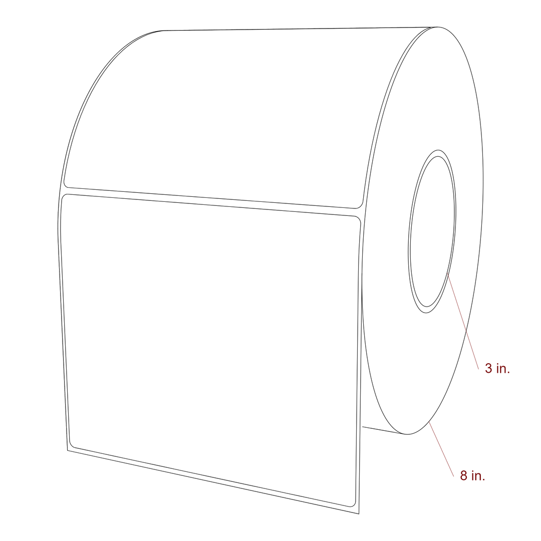 6 Inch x 5 Inch Rectangle Inkjet Label Roll - 3 Inch Core - 8 Inch Roll OD - 3D Perspective