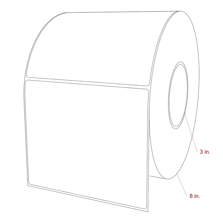 6 Inch x 5 Inch Rectangle Inkjet Label Roll - 3 Inch Core - 8 Inch Roll OD - 3D Perspective