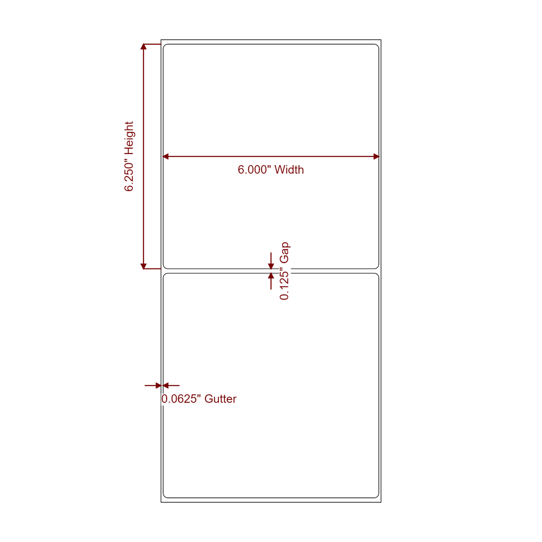 6 Inch x 6.25 Inch Rectangle Inkjet Label Roll - 2D Drawing