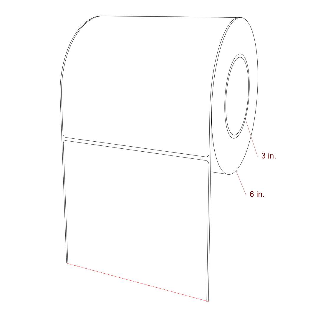 6 Inch x 6.25 Inch Rectangle Inkjet Label Roll - 3 Inch Core - 6 Inch Roll OD - 3D Perspective