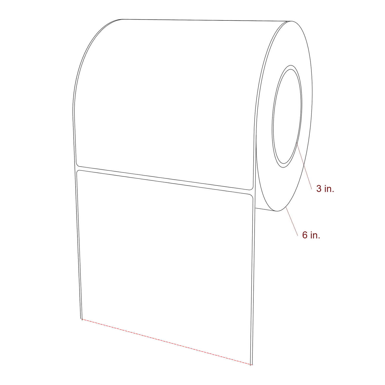 6 Inch x 6.25 Inch Rectangle Inkjet Label Roll - 3 Inch Core - 6 Inch Roll OD - 3D Perspective