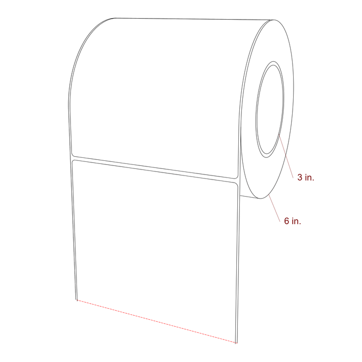 6 Inch x 6.25 Inch Rectangle Inkjet Label Roll - 3 Inch Core - 6 Inch Roll OD - 3D Perspective