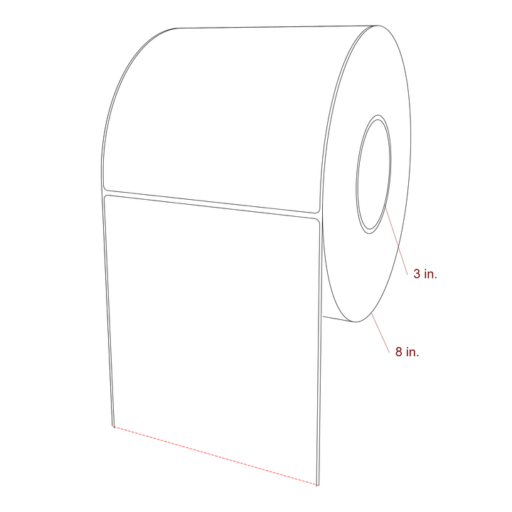 6 Inch x 6.25 Inch Rectangle Inkjet Label Roll - 3 Inch Core - 8 Inch Roll OD - 3D Perspective