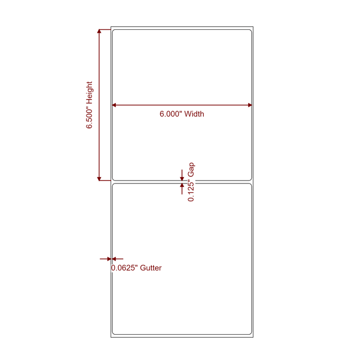 6 Inch x 6.5 Inch Rectangle Inkjet Label Roll - 2D Drawing