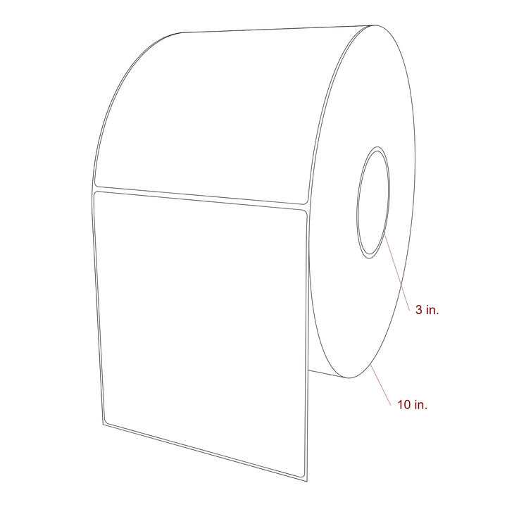 6 Inch x 6.5 Inch Rectangle Inkjet Label Roll - 3 Inch Core - 10 Inch Roll OD - 3D Perspective