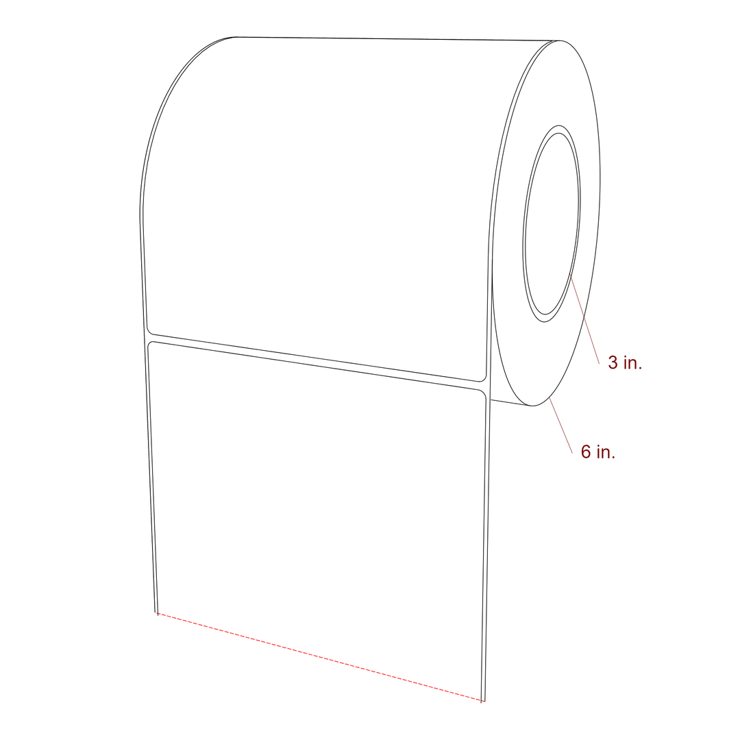 6 Inch x 6.5 Inch Rectangle Inkjet Label Roll - 3 Inch Core - 6 Inch Roll OD - 3D Perspective