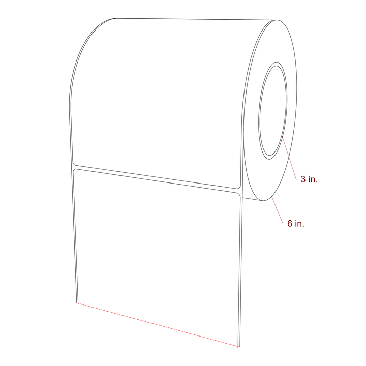 6 Inch x 6.5 Inch Rectangle Inkjet Label Roll - 3 Inch Core - 6 Inch Roll OD - 3D Perspective