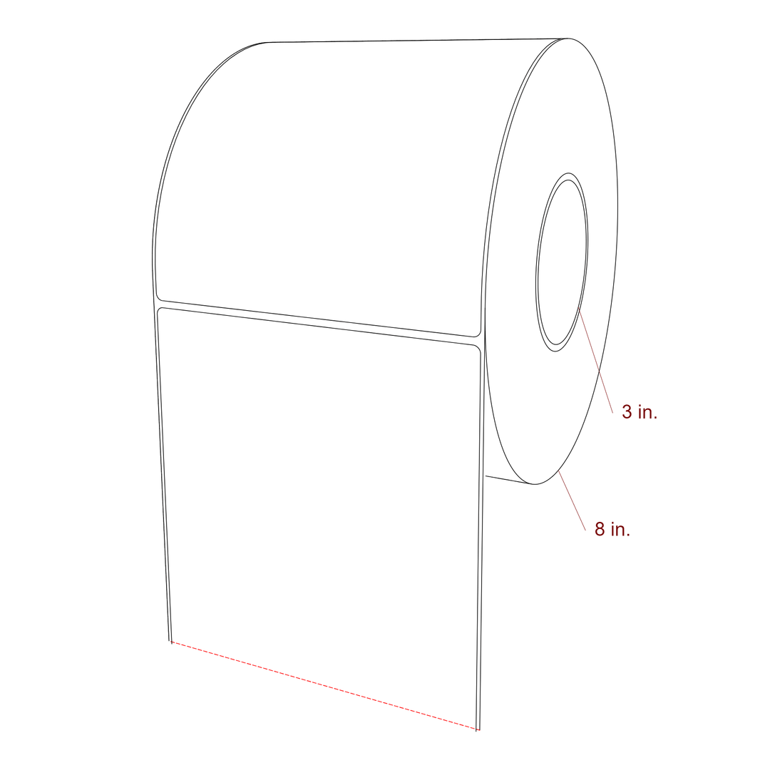 6 Inch x 6.5 Inch Rectangle Inkjet Label Roll - 3 Inch Core - 8 Inch Roll OD - 3D Perspective