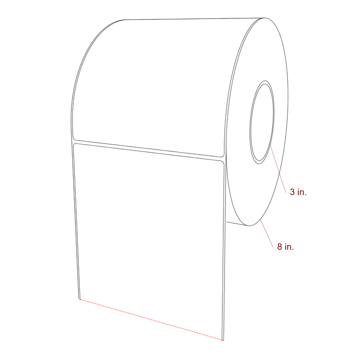 6 Inch x 6.5 Inch Rectangle Inkjet Label Roll - 3 Inch Core - 8 Inch Roll OD - 3D Perspective