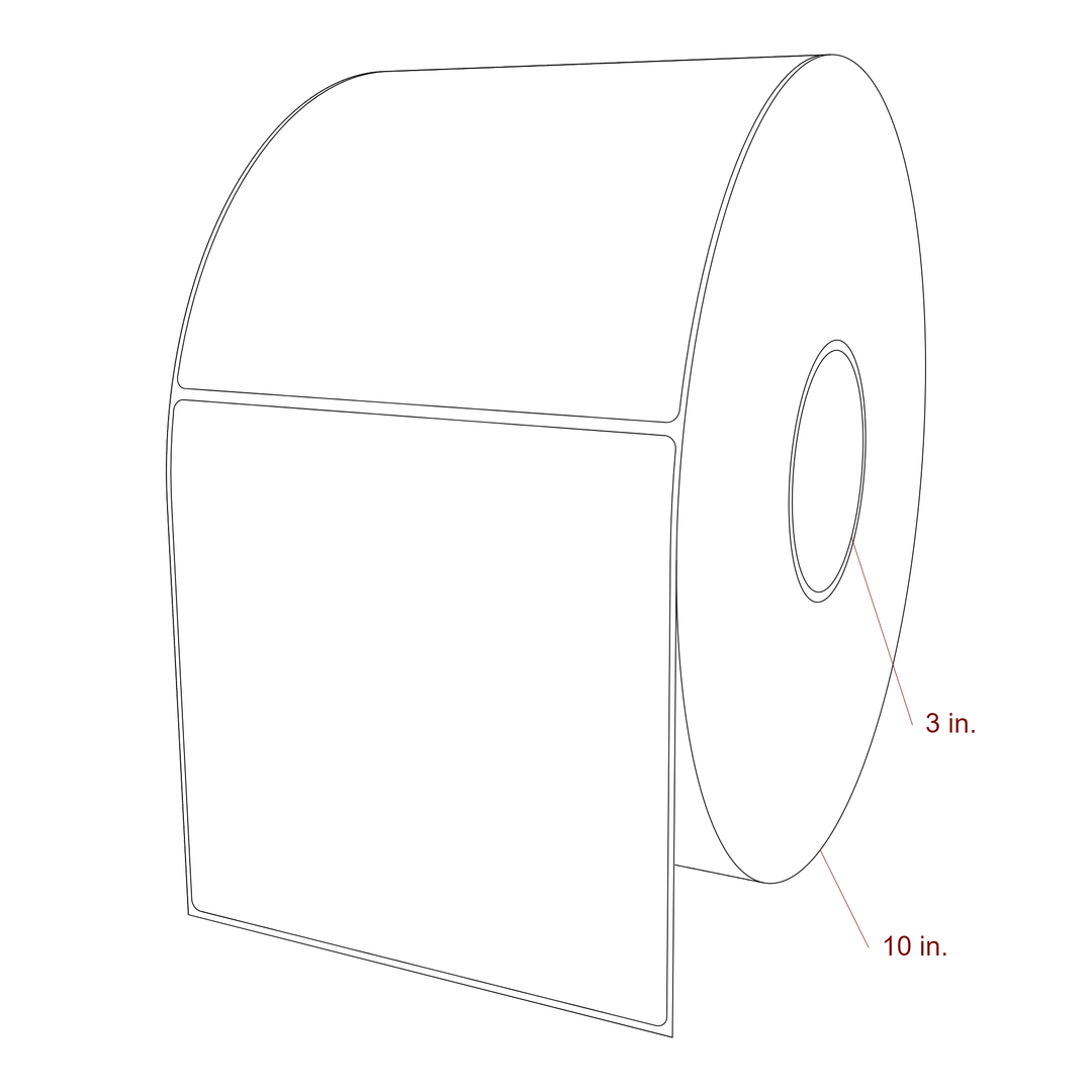 6 Inch x 6 Inch Rectangle Inkjet Label Roll - 3 Inch Core - 10 Inch Roll OD - 3D Perspective