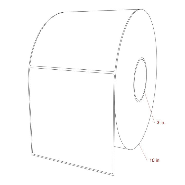 6 Inch x 6 Inch Rectangle Inkjet Label Roll - 3 Inch Core - 10 Inch Roll OD - 3D Perspective