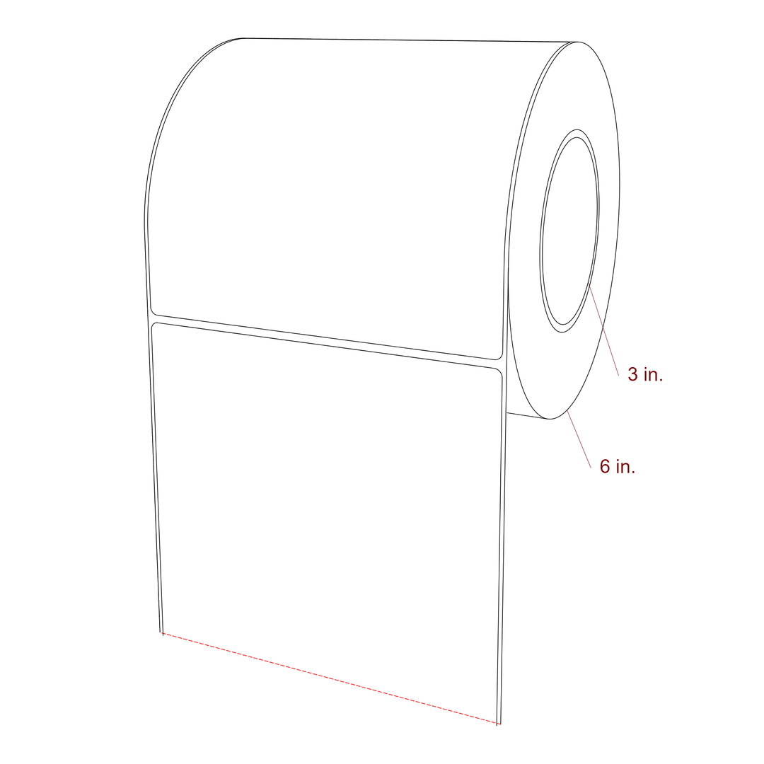 6 Inch x 6 Inch Rectangle Inkjet Label Roll - 3 Inch Core - 6 Inch Roll OD - 3D Perspective