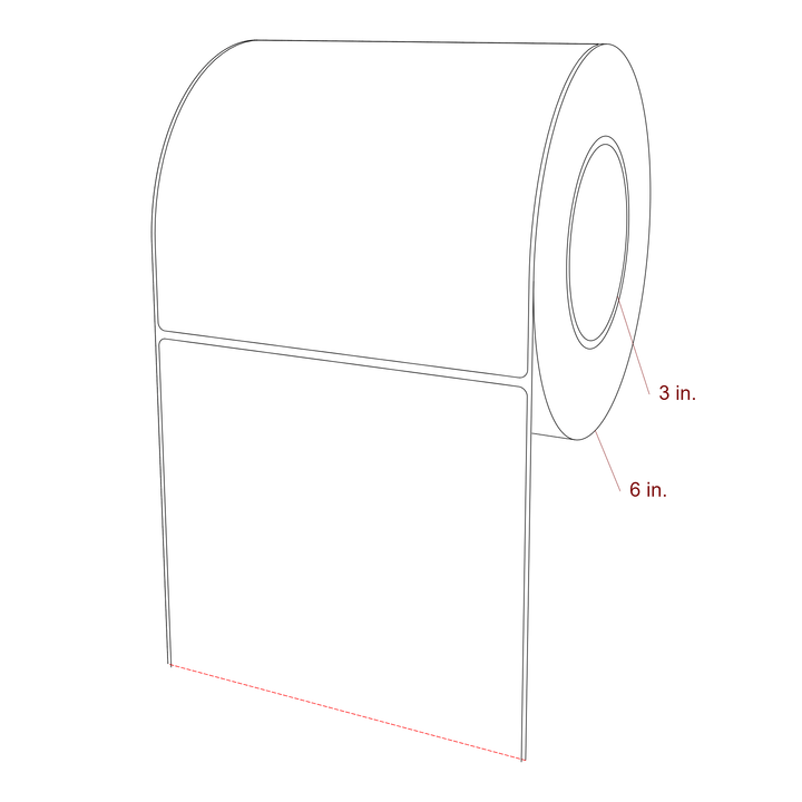 6 Inch x 6 Inch Rectangle Inkjet Label Roll - 3 Inch Core - 6 Inch Roll OD - 3D Perspective