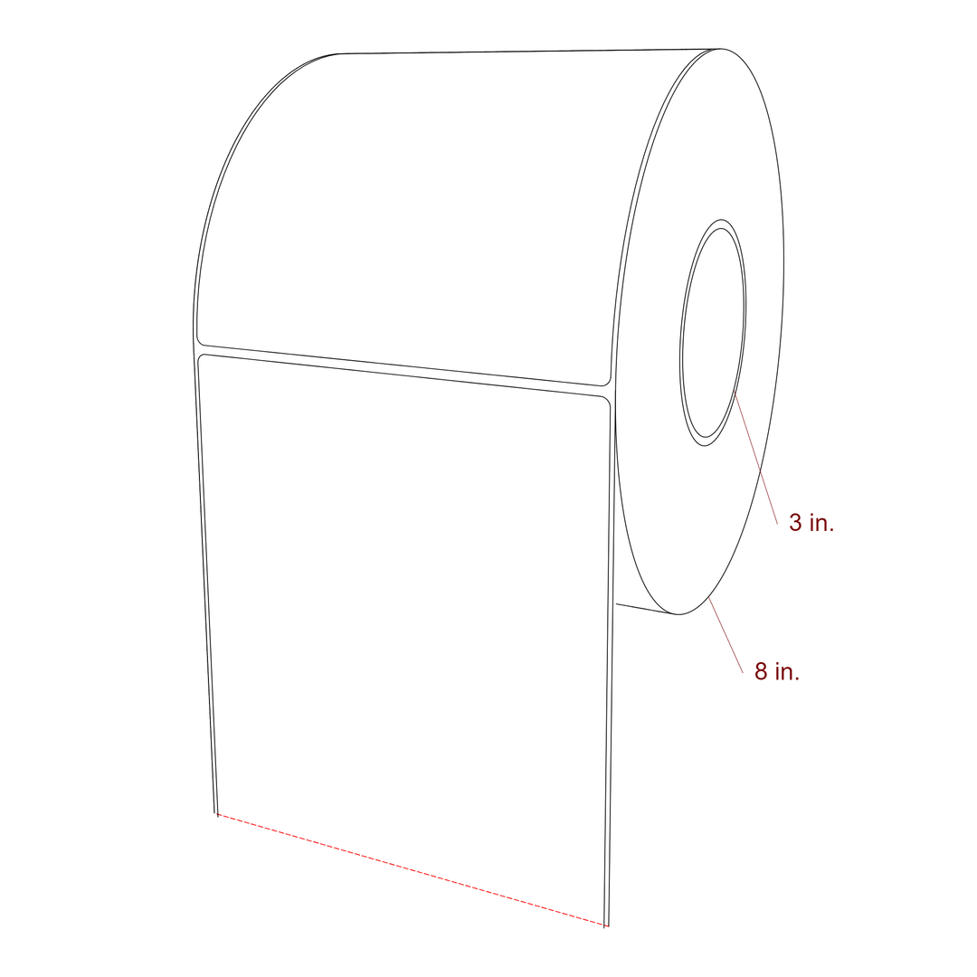 6 Inch x 6 Inch Rectangle Inkjet Label Roll - 3 Inch Core - 8 Inch Roll OD - 3D Perspective