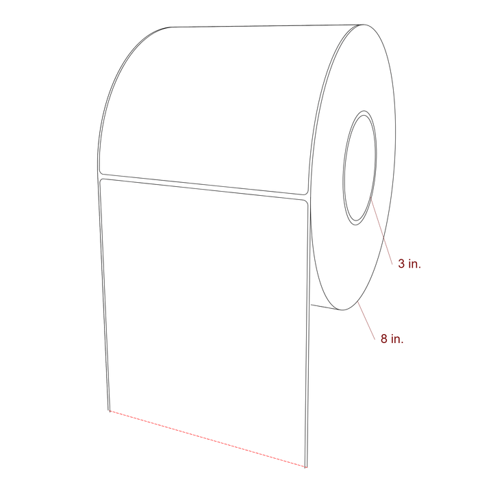 6 Inch x 6 Inch Rectangle Inkjet Label Roll - 3 Inch Core - 8 Inch Roll OD - 3D Perspective