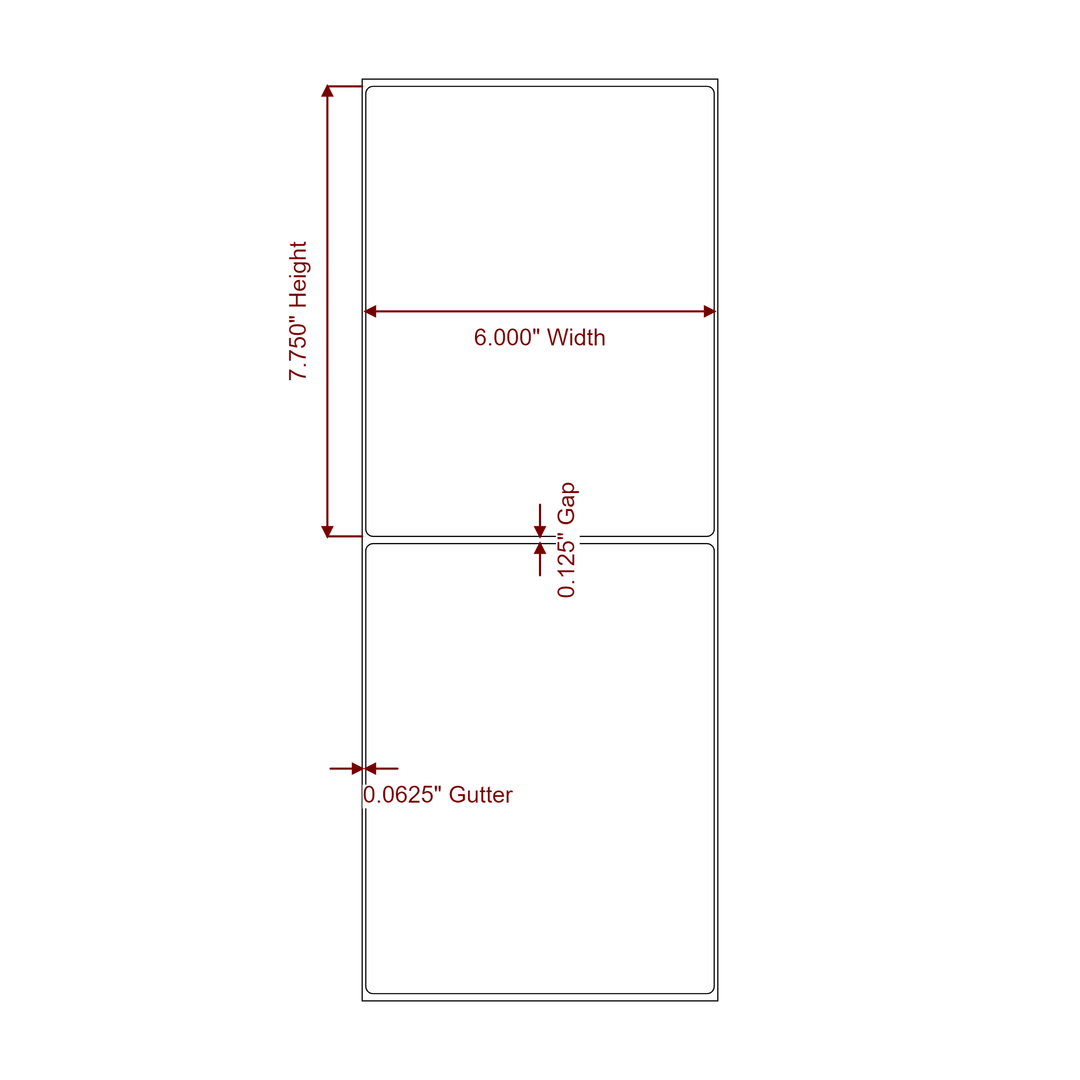 6 Inch x 7.75 Inch Rectangle Inkjet Label Roll - 2D Drawing