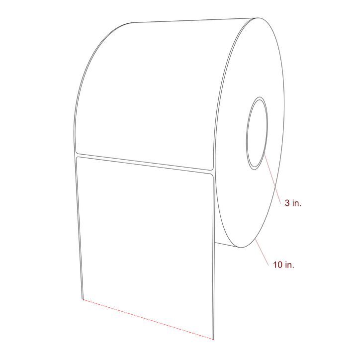 6 Inch x 7.75 Inch Rectangle Inkjet Label Roll - 3 Inch Core - 10 Inch Roll OD - 3D Perspective