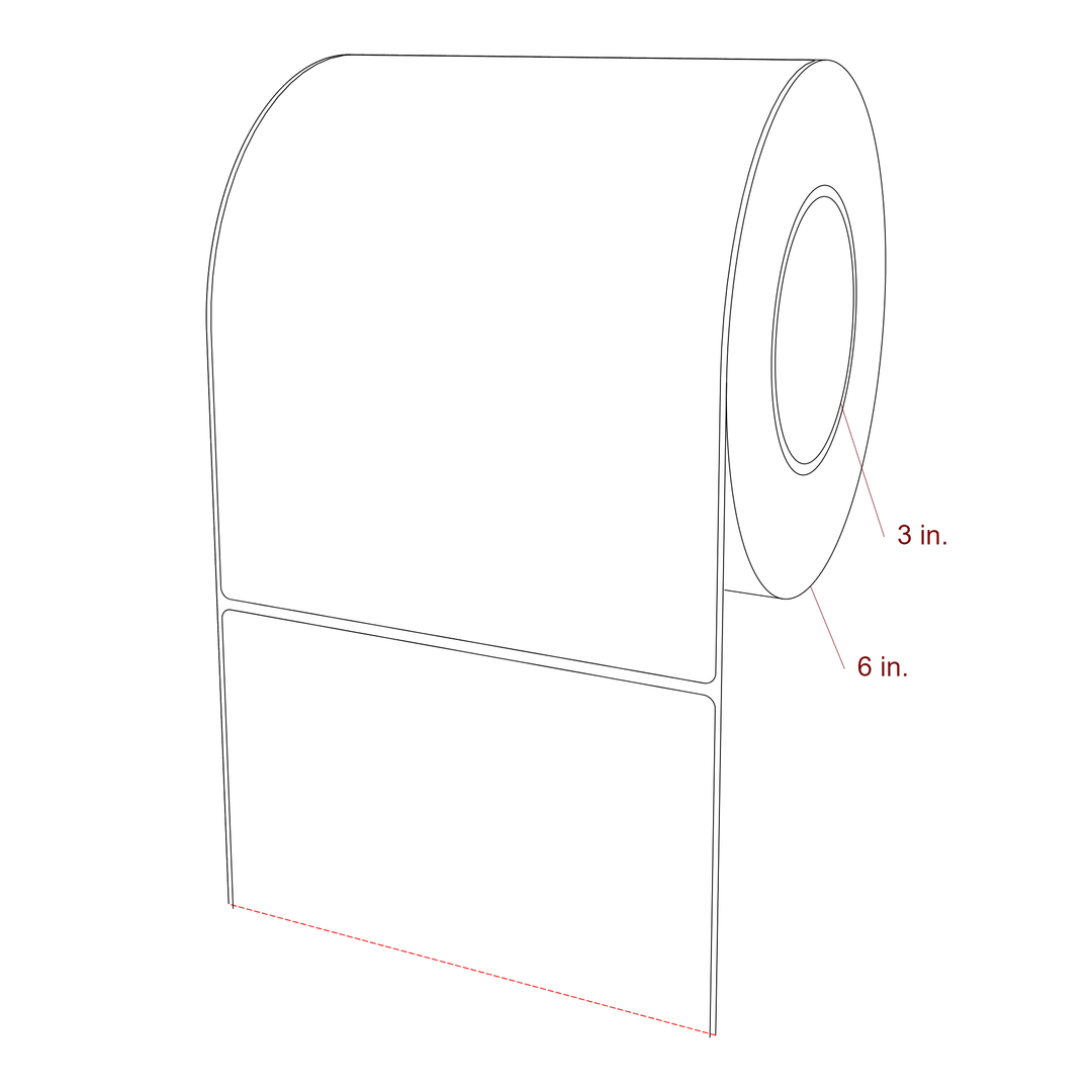 6 Inch x 7.75 Inch Rectangle Inkjet Label Roll - 3 Inch Core - 6 Inch Roll OD - 3D Perspective